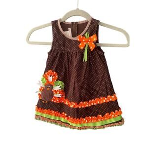 BONNIE BABY Thanksgiving Turkey Day Holiday Infant Dress 18 mo